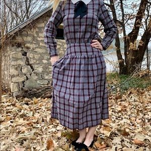 vtg Lanz Original dress flannel plaid S M POCKETS